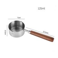 Household Wooden Handle Milk Pan 304 Stainless Steel with Scale Small Sauce Pan Spout Deepen Measuring Spoon Butter Melting
