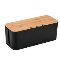 Cable Management Box with Wooden Lid Power Strip Organizer Desktop Wire Storage Box for Electrical Cord and Power Strip Cable Holder One Size