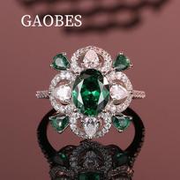 Emerald Water Drop Cut 925 Sterling Silver Ring for Women - Retro Style with Artistic Zircon. Size 7
