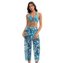 2025 bikini three-piece swimsuit women's European and American sexy backless triangular split swimsuit conservative S