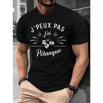 Men's French Boules T-Shirt - French Pétanque Meme Print Short Sleeve Tee, Casual Round Neck Summer Outdoor Gift Suitable for, Training, & Casual Wear S