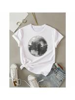 Wounisex's Clothing Disco Ball Print Crew Neck T-Shirt Short Sleeve Casual Travel Tops Summer Spring Wounisex's Couple  Top S įvairiaspalvis