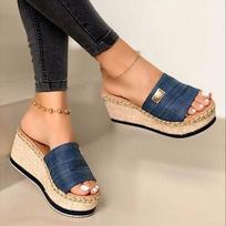 Plus Size Wedge Platform Espadrille Flip Flops - Women's Summer High Heel Sandals 39