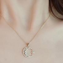 Korean Style Star Moon Rhinestone Clavicle Necklace auksas