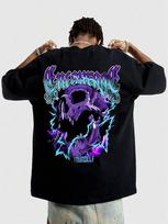 ROMWE Unisex Street Life Unisex Skull Graphic Drop Shoulder Y2k T-Shirt XL