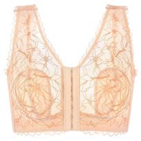 Embroidered Sexy Front Buckle Ultra-thin Underwear for Women with Widened Shoulder Straps Seamless Back and No Steel Ring Bra 44/100D žalia