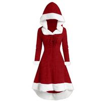 Women's Long Sleeved Plush Patchwork Retro Dress Evening Gift Dress Gift Dress Dress M raudona