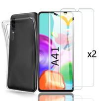 Case and Tempered Glass - Samsung - Galaxy A41 - Transparent - Soft Silicone Gel - Shock Protection skaidri