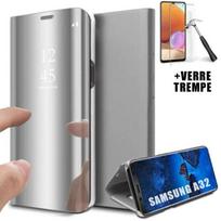 Case for Samsung A32 5G - Smart Case - Silver - Mirror Effect - Tempered Glass - Elegant sidabras