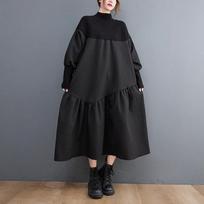 Autumn Loose Large Size Fashion Turtleneck Sweater Stitching Jacquard Dress Women XL juoda