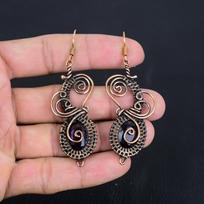 Amethyst Earrings Gemstone Jewelry, 999 Copper Wire Wrapped Earrings, Gift For Women Handmade Earrings 3.07 Inches