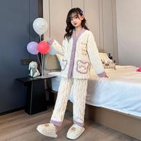 Girls' Fleece Pajama Set - Autumn/Winter 2025 Velvet Cardigan Homewear 140 cm