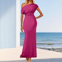 Women's Summer Fashion Sleeveless Strapless Tight Long Party Color Dresses XL