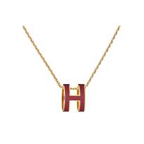 Hermes Pop H Series Classic H Buckle Burgundy Gold Metal Necklace Women necklace H147991F-54 Burgundy Gold