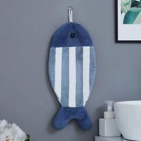 New 1/3Pcs Soft And Absorbent Coral Fleece Hanging Design Towel Cute Fish-Shaped Hand Towels With Striped Patterns For Bathroom