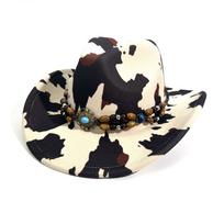 New Artificial Suede Western Cowboy Hat Felt Tibetan Style Roll Brim Cowgirl Cap Curved Brim Ethnic Top Hat Outdoor Riding