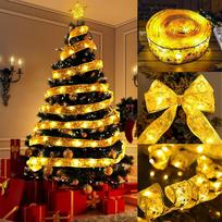 Christmas Ribbon Fairy Light Christmas Decoration DIY Bows String Light Tree Ornaments For Home 2025 Xmas Decor New Year Navidad 2M auksas