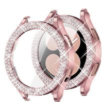 Bling Case for Samsung Galaxy Watch 6 4 Case 40mm 44mm Accessories Fashion Two Rows Diamond bumper Galaxy Watch 5 6 40 mm Cover For Galaxy Watch6 40 rožinė