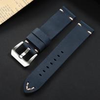 Handmade Stitching Cowhide Watch Strap Vintage Business Watchband 18mm 20mm 22mm 24mm 26mm Soft Leather Strap Men's Bracelet 18mm&Silver Buckle mėlyna