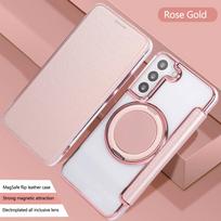 For Samsung Galaxy S25 S24 S23 S22 Ultra Plus Ring Stand Case Compatible with Magnetic Slim Fit Flip Wallet Case with Card Slot For Galaxy S22 rožinio aukso spalvos