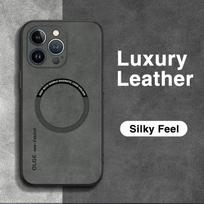 Magnetic Leather Case For iPhone 15 16 Pro Max 14 13 12 11 Pro Max XS XR X 8 7 Plus SE 2025 Wireless Charging Phone Cover Etui For iPhone 16E pilka spalva