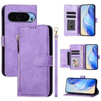 Compatible with Google Pixel 9 Pro XL 8 7 6 Pro 5A 4A Wallet Case with Card Slot Zipper Flip Folio with Lanyard Strap Kickstand For Pixel 5 violetinė