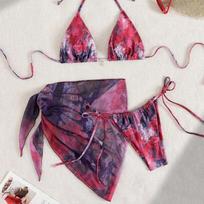 New Womens Retro Floral Print Apronstyle Bikini Set 3piece Highwaist Tieside Swimsuit Beach Vacation Outfit S raudona