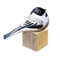 Wood Carving Bird Ornament with Square Base Hand-Carved Titmouse Figurine Statue Sculpture Home Office Desktop Decoration Ornament