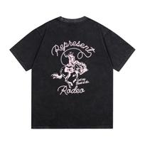 Vasarinis vyriškas ir moteriškas  Rodeo Cowboy  stiliaus senovinio plovimo marškinėlis Streetwear S
