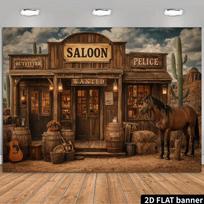 2D Cowboy Saloon Backdrop Desert Town Photo Booth Background 47.2x31.5inch/120*80cm