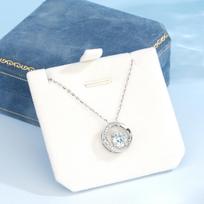 Tichia Women's Mobius Ring Necklace: 999 Sterling Silver with Aquamarine Zircon. Pure Silver