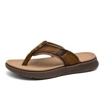 Men's Outdoor Beach Cowhide Flip-Flops - Breathable Casual Large Size Toe Post Sandals 44