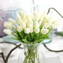 High Realistic Appearance Silk Cloth Tulips For Long-lasting Beauty MilkyWhite