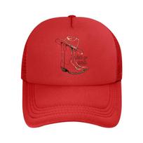 Western Leather Cowboy Boots Hat Rodeo  Mesh Baseball Cap Hip Hop Adjustable