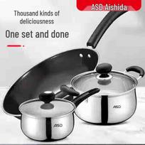 ASD Cool Chef Wok, Soup Pot, Milk Pot 3-Piece Cookware Set