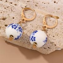New Blue And White Porcelain Teapot Pendant Earring Vintage Heart Ball Dangle Earrings Stainless Steel Jewelry