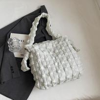 Premium Plaid Embroidery Thread Lazy Cotton Clothes Bag 2026 New Large-capacity Puff Soft Bag Casual Shoulder Bag