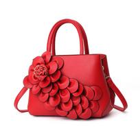 Moterų 3D gėlių PU odos rankinė, didelės talpos kasdienė peties rankinė, klasikinė crossbody rankinė, įkvėpta dizainerių raudona