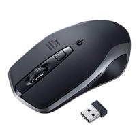 Sanwa Supply Wireless Charging Mouse, Qi Compatible, Blue LED, 5 Buttons, Large, Black MA-WBL157BK