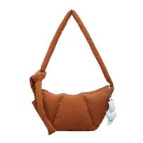 Autumn and winter large-capacity commuter brown dumpling bag for women2026New Zipper Single-Shoulder Crossbody Cott Puffer Bag