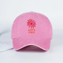 Happy Vibes Floral Print Washed Baseball Cap Retro Adjustable Dad CapA MustHave for Summer Travel