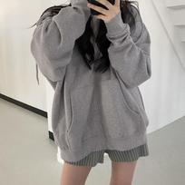 Spring And Autumn Zip Hooded Sweater Women's Loose Cardigan Solid Coat S pilka