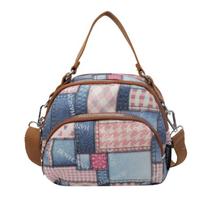 Stitching Denim Bag Multi-Layer Mobile Phone Bag Coin Purse Women's Shoulder Crossbody Bag rožinė