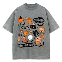benber vintage Happy Halloween Pumpkin Print Womens TShirts  Washed Fabric  Breathable ShortSleeved Vintage Distressed S