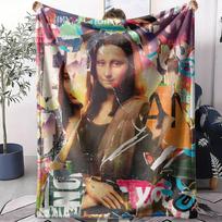 Mona Lisa Throw Soft Flannel AC Blanket Lightweight Summer Nap Throw Cozy  Blanket for Sofa Bed Travel Home 75cm x 90cm