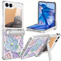 for Samsung Galaxy Z Flip 6 Case with Built-in Front Screen Protector,Cute Colorful Floral Pattern Pleated Design for Women Galaxy Z Flip 6