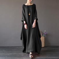 Moteriška lininė medvilninė Kaftan Batwing Laisva Baggy Ilgi Maxi Marškinėliai Suknelė Chalatai Aukščiausios mados 3/4 rankovėmis plius dydžio suknelė su kaklu Ramadan M