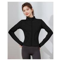 Fleece thickened yoga fitness clothes jacket women's spring stand-up collar slim zipper running sports warm top long sleeves S