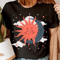 Saulės ir Mėnulio Veidai Žemės Gamta Retro Vintažiniai Moteriški Marškinėliai Tee Viršus #ADUJ XL