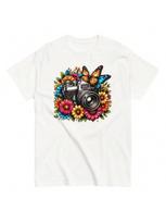 Photographer Cotton T Shirt Vintage Retro Camera With Flowers S S
